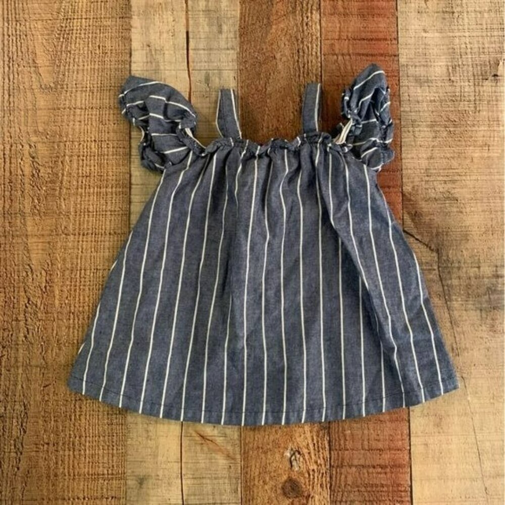 Penny M baby girls blue and white striped off the shoulder top -6/9M